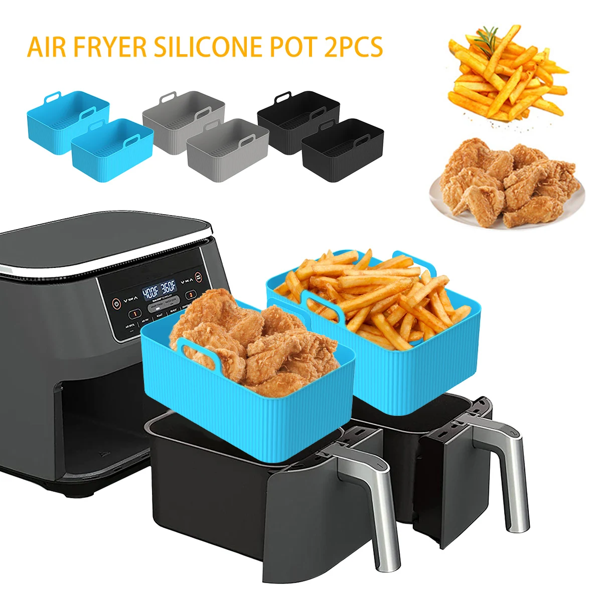 Air Fryer Silicone Pot Liner - 2Pcs Air FryerซิลิโคนสําหรับNinja Dual Air Fryerอุปกรณ์เสริมReusable