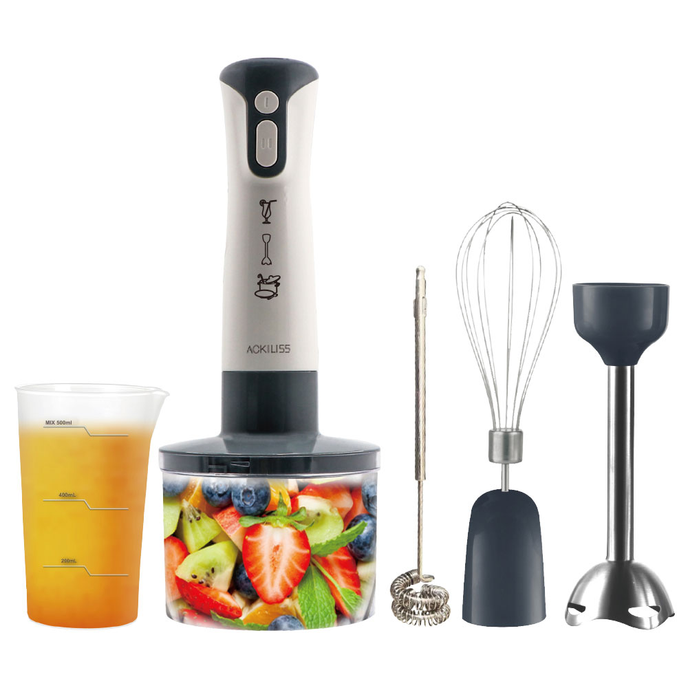 Immersion Hand Blender Set - เครื่องปั่นมือแบบมีหลายหัวปั่น สองระดับความเร็ว พร้อมที่ตีไข่ ที่ตีฟองนม ตัวเครื่องพลาสติก