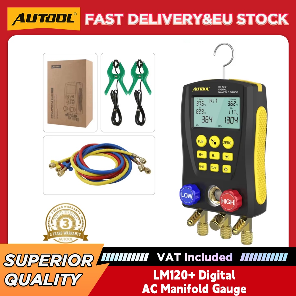 Air Conditioners - AUTOOL LM120+ เครื่องวัดแรงดันดิจิตอลสำหรับระบบปรับอากาศ, เครื่องตรวจจับการรั่วไหลของสารทำความเย็นอัจฉริยะ, เครื่องมือบริการ HVAC