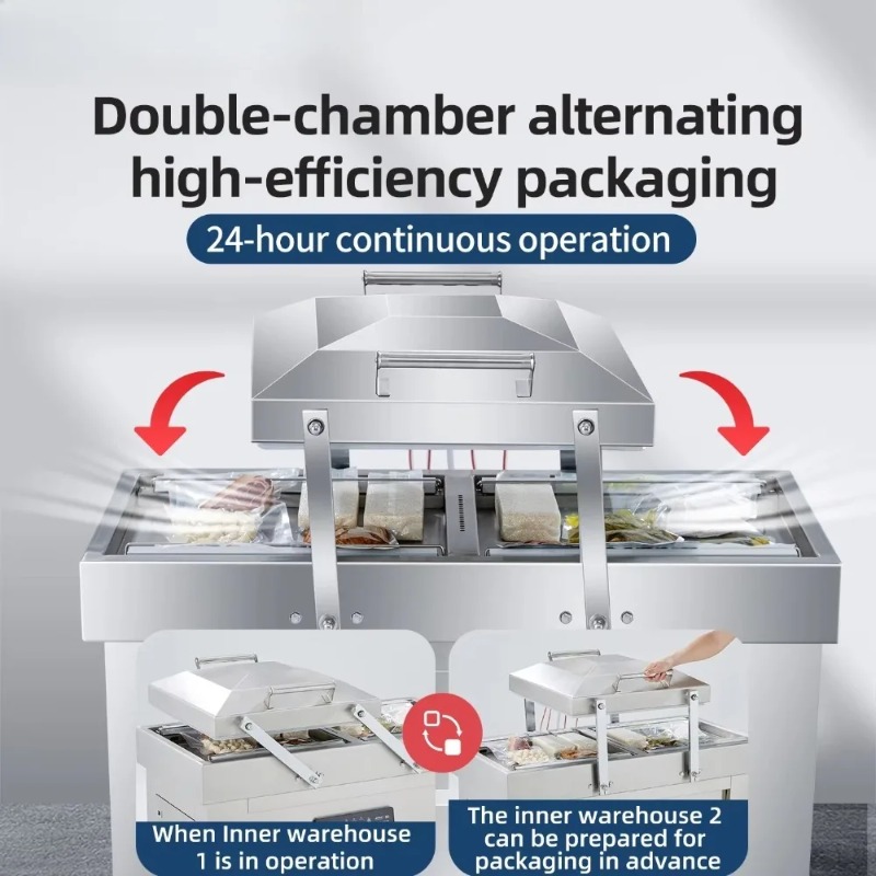 Food Vacuum Sealer Machine - เครื่องซีลสูญญากาศแบบสองห้องขนาดใหญ่สำหรับบรรจุภัณฑ์อาหารเชิงพาณิชย์ เครื่องซีลสูญญากาศอัตโนมัติสำหรับอาหารปรุงสุกและอาหารสด