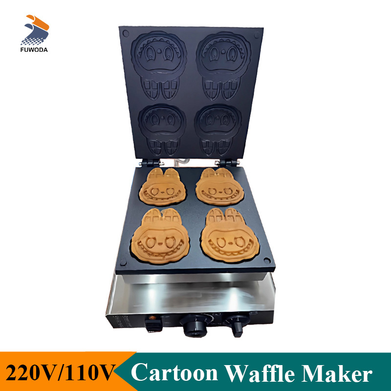 Mini Waffle Maker Machine - เครื่องทำวาฟเฟิลรูปการ์ตูนแบบมืออาชีพ ไฟฟ้า ทำวาฟเฟิลได้ 4 ชิ้น เครื่องทำขนมปังวาฟเฟิล