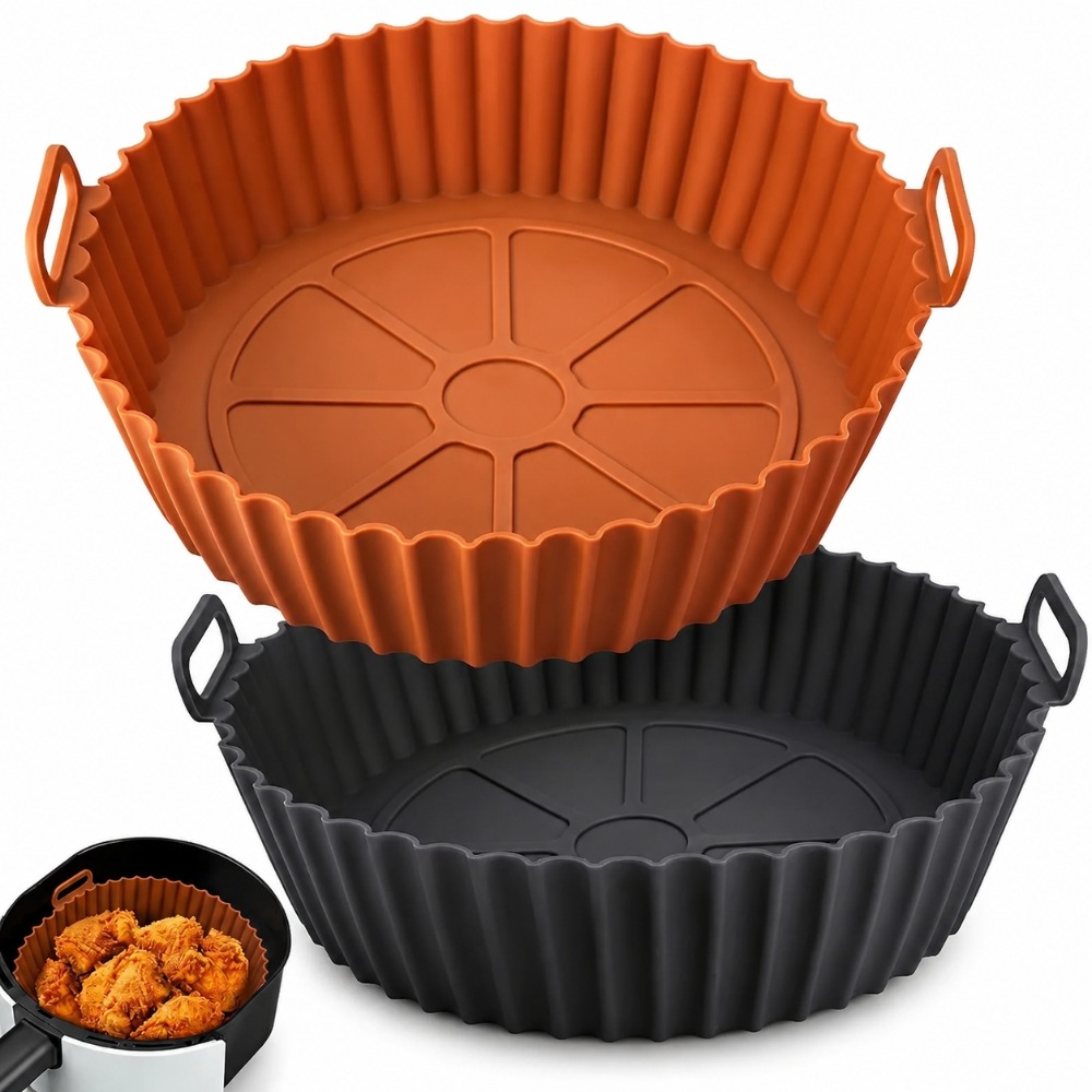 Air Fryer Silicone Pot Liner - ตะกร้าซิลิโคนสำหรับหม้อทอดไร้น้ำมัน แผ่นรองอบแบบใช้ซ้ำได้ ถาดอบทรงกลม แม่พิมพ์สำหรับพิซซ่า ไก่ทอด แผ่นรองอบสำหรับเตาอบ
