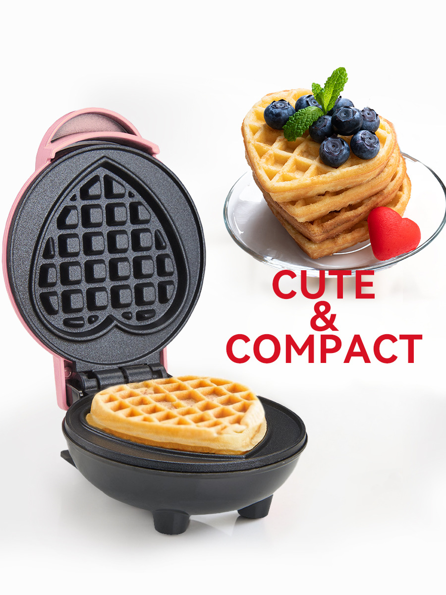 Mini Waffle Maker Machine - เครื่องทำวาฟเฟิลขนาดเล็ก เครื่องใช้ไฟฟ้าในครัว สำหรับใช้ในรถยนต์และโรงแรม ทำจากสแตนเลส เครื่องทำอาหารเช้า
