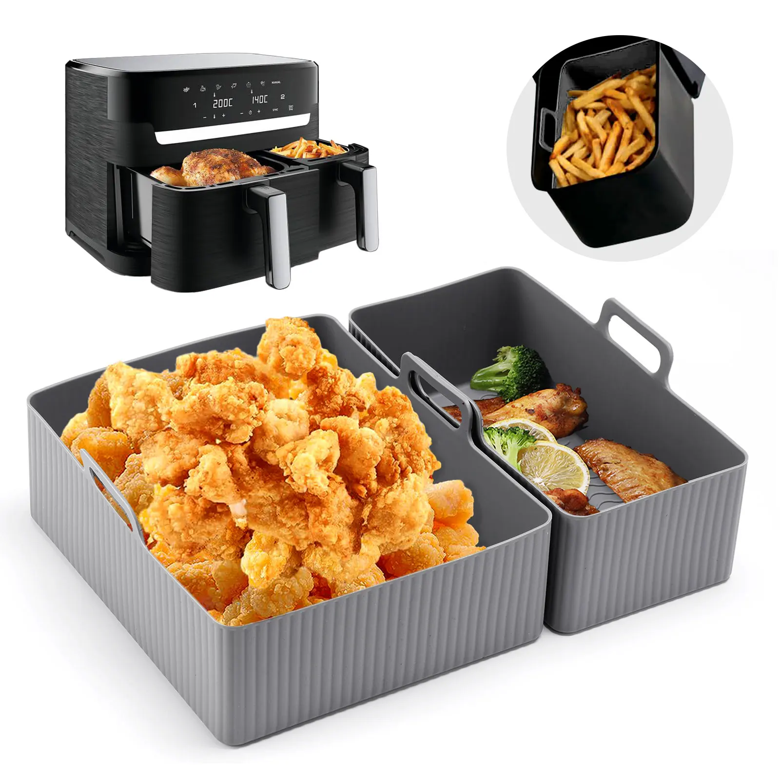 Air Fryer Silicone Pot Liner - ชุด 2 ชิ้น แผ่นซิลิโคนสำหรับหม้อทอดไร้น้ำมัน ถาดอบขนม แม่พิมพ์อบขนม