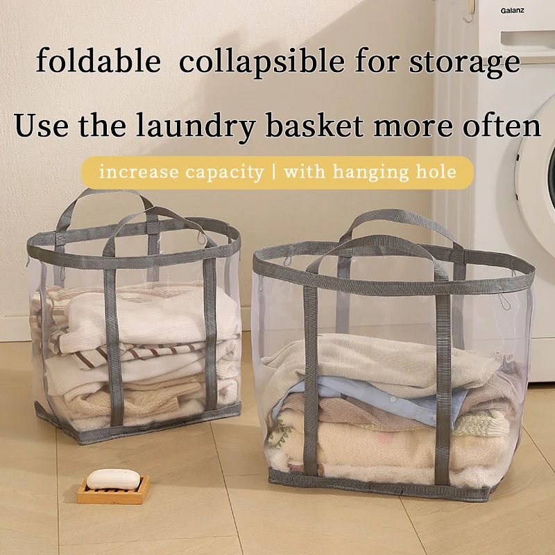 Laundry - ตะกร้าซักผ้าตาข่ายไนลอนพร้อมหูจับ ระบายอากาศได้ พับเก็บได้ พกพาสะดวก สำหรับใส่เสื้อผ้าสกปรกและชุดชั้นใน ความจุขนาดใหญ่