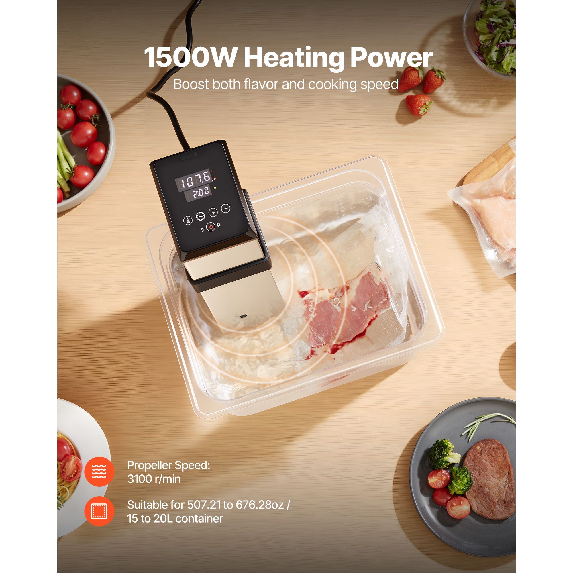 เครื่องทำอาหารซูวีด 1500W พร้อ - Digital Sous Vide Precision Cooker บทวิจารณ์และราคา